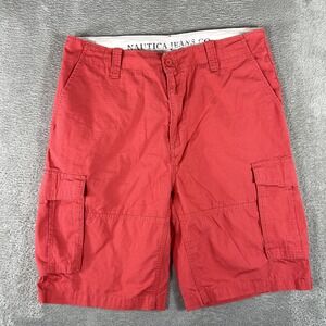 Nautica Jeans Co Shorts Mens 34 Red Cargo Pockets Outdoor Ripstop Summer Work